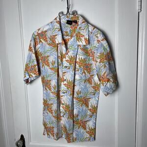 Vintage Izod Kid's Floral Short Sleeve Cotton Button Down Hawaiian Shirt Size XL